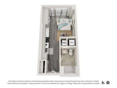 Floor plan for studio, 1 bath, 439 sqft